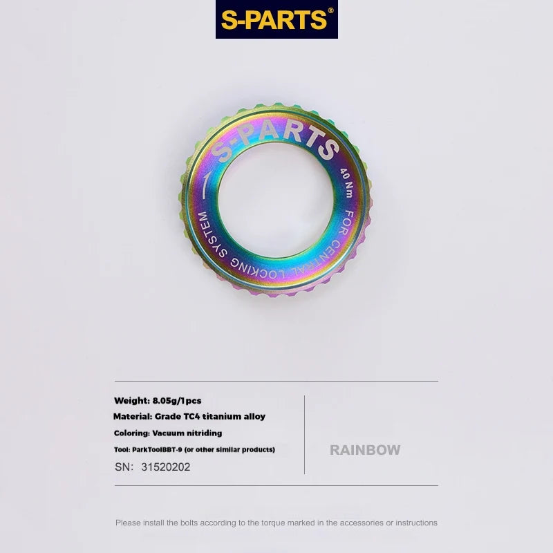 S-PARTS TC4 Titanium Center Lock Disc Rotor Lockring No internal splines Rainbow