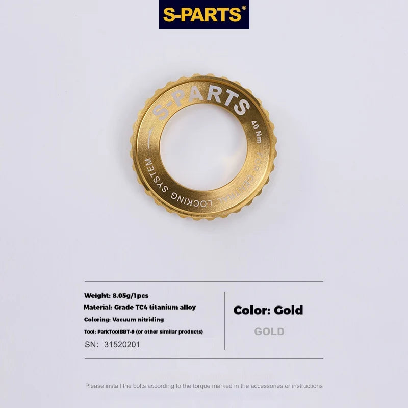 S-PARTS TC4 Titanium Center Lock Disc Rotor Lockring No internal splines Gold