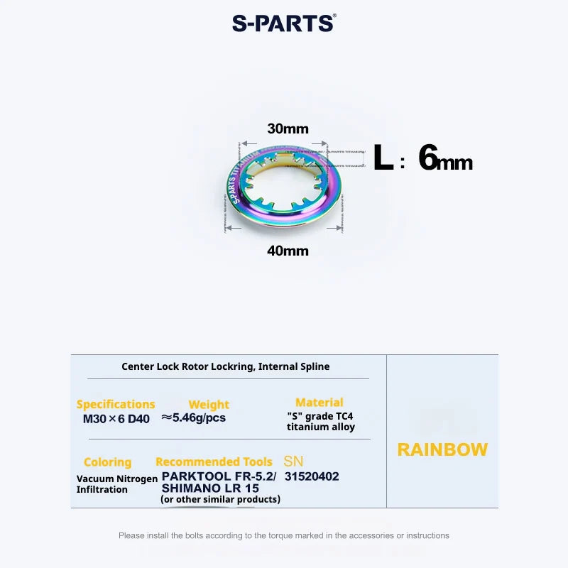 S-PARTS TC4 Titanium Center Lock Disc Rotor Lockring internal splines Rainbow