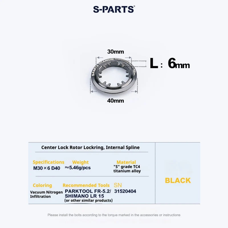 S-PARTS TC4 Titanium Center Lock Disc Rotor Lockring internal splines Black