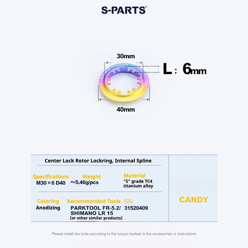 S-PARTS TC4 Titanium Center Lock Disc Rotor Lockring internal splines Candy