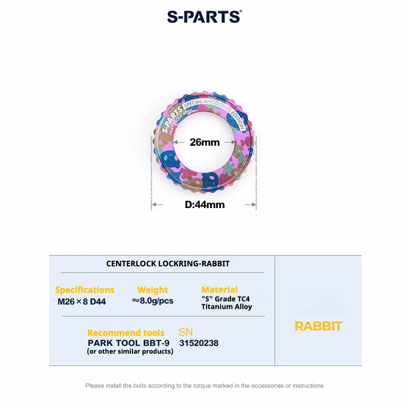 S-PARTS TC4 Titanium Center Lock Disc Rotor Lockring No internal splines RABBIT