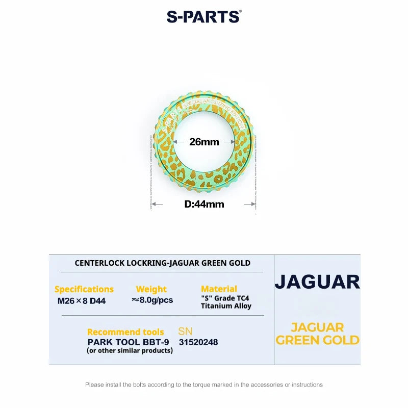 S-PARTS TC4 Titanium Center Lock Disc Rotor Lockring No internal splines JAGUAR GREEN GOLD