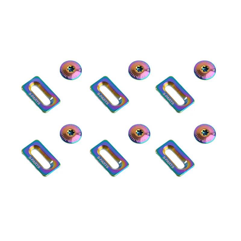 S-PARTS Titanium Alloy Cleat Screw Set for Shimano Road Bike Cleats — Rainbow