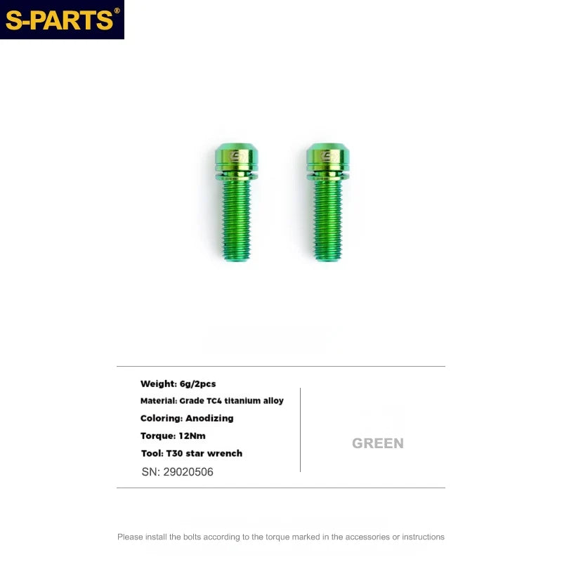 S-PARTS Titanium Alloy Crank Bolts and Covers for Shimano Series — Shimano Universal Crank Bolts (Pair) / Green