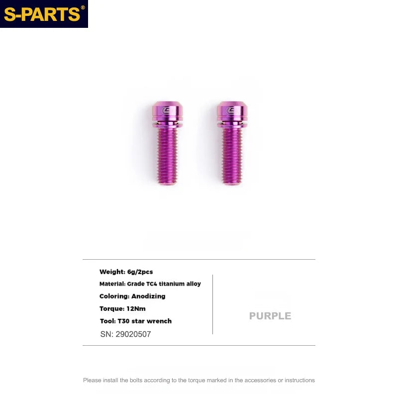 S-PARTS Titanium Alloy Crank Bolts and Covers for Shimano Series — Shimano Universal Crank Bolts (Pair) / Purple