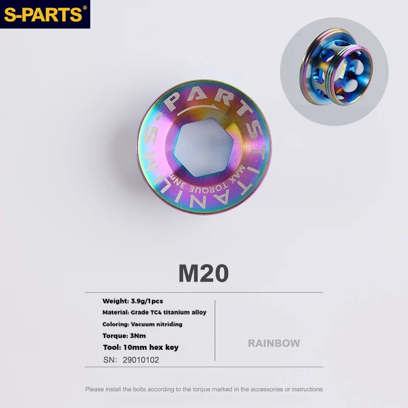 S-PARTS Titanium Alloy Crank Bolts and Covers for Shimano Series — Shimano Universal Crank Cover（1pcs） / Rainbow