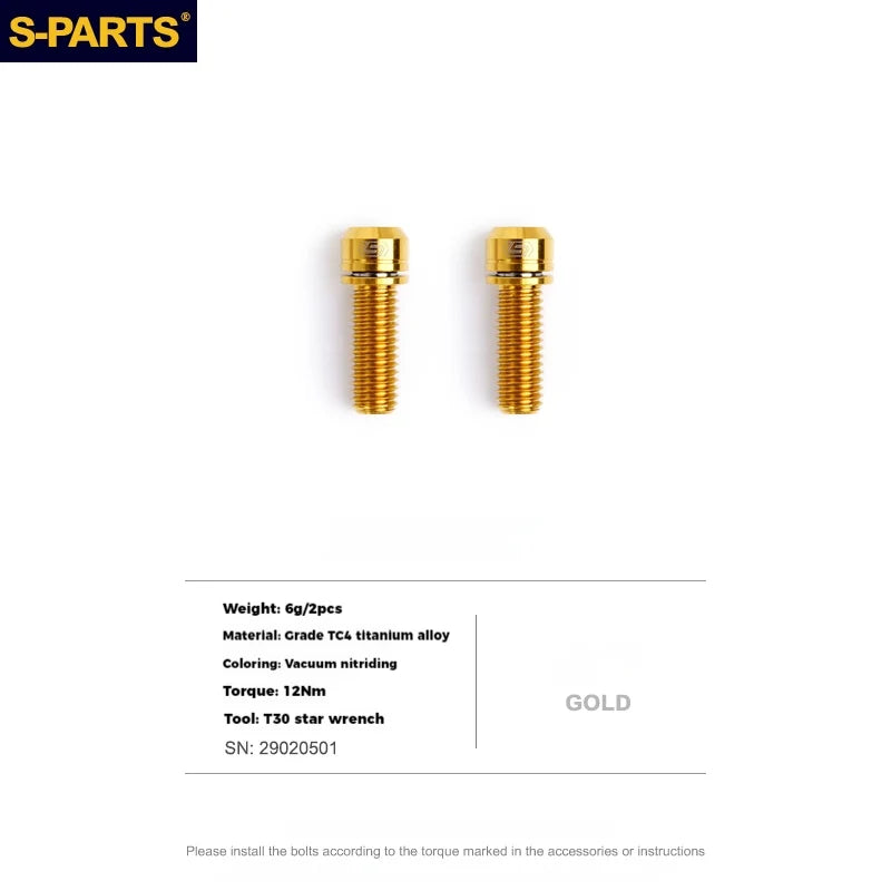S-PARTS Titanium Alloy Crank Bolts and Covers for Shimano Series — Shimano Universal Crank Bolts (Pair) / Gold