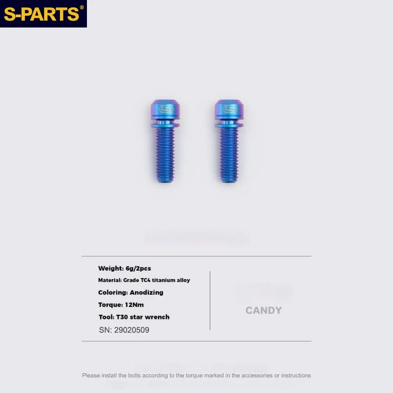 S-PARTS Titanium Alloy Crank Bolts and Covers for Shimano Series — Shimano Universal Crank Bolts (Pair) / Candy