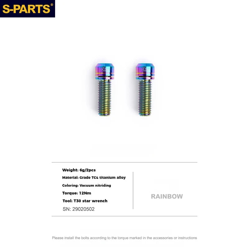 S-PARTS Titanium Alloy Crank Bolts and Covers for Shimano Series — Shimano Universal Crank Bolts (Pair) / Rainbow