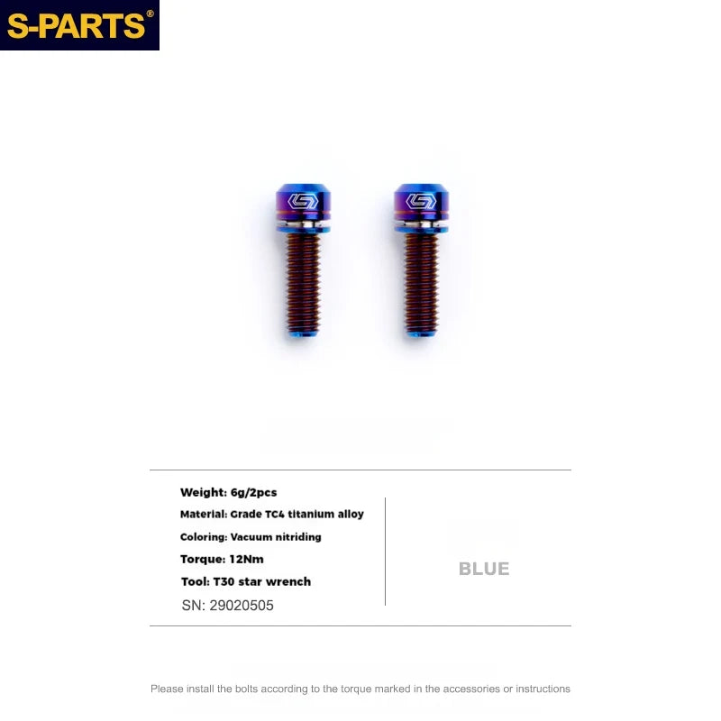 S-PARTS Titanium Alloy Crank Bolts and Covers for Shimano Series — Shimano Universal Crank Bolts (Pair) / Blue