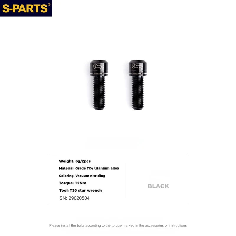 S-PARTS Titanium Alloy Crank Bolts and Covers for Shimano Series — Shimano Universal Crank Bolts (Pair) / Black