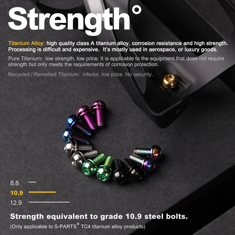 S-PARTS Titanium Alloy Water Bottle Cage Screws - , Hollow, Flat Head, Large Diameter for Road, Mountain, and Folding Bikes
