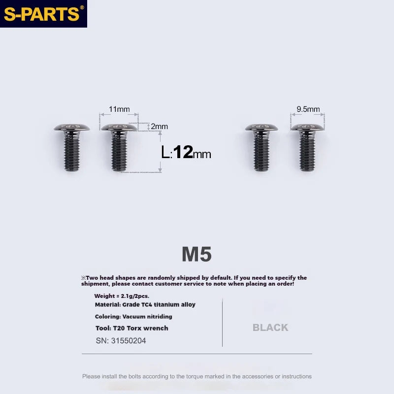 S-PARTS Titanium Alloy Water Bottle Cage Screws - , Hollow, Flat Head, Large Diameter for Road, Mountain, and Folding Bikes