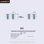S-PARTS Titanium Alloy Water Bottle Cage Screws - , Hollow, Flat Head, Large Diameter for Road, Mountain, and Folding Bikes