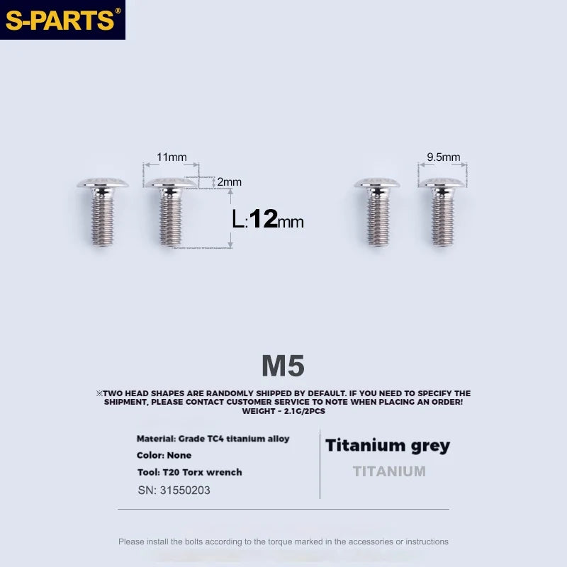 S-PARTS Titanium Alloy Water Bottle Cage Screws - , Hollow, Flat Head, Large Diameter for Road, Mountain, and Folding Bikes