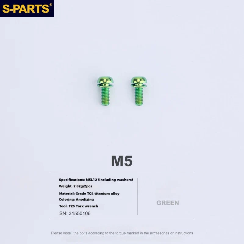 S-PARTS Titanium Alloy Water Bottle Cage Screws - , Hollow, Flat Head, Large Diameter for Road, Mountain, and Folding Bikes