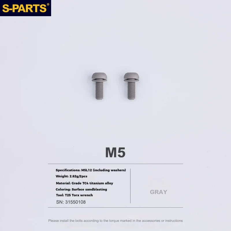 S-PARTS Titanium Alloy Water Bottle Cage Screws - , Hollow, Flat Head, Large Diameter for Road, Mountain, and Folding Bikes