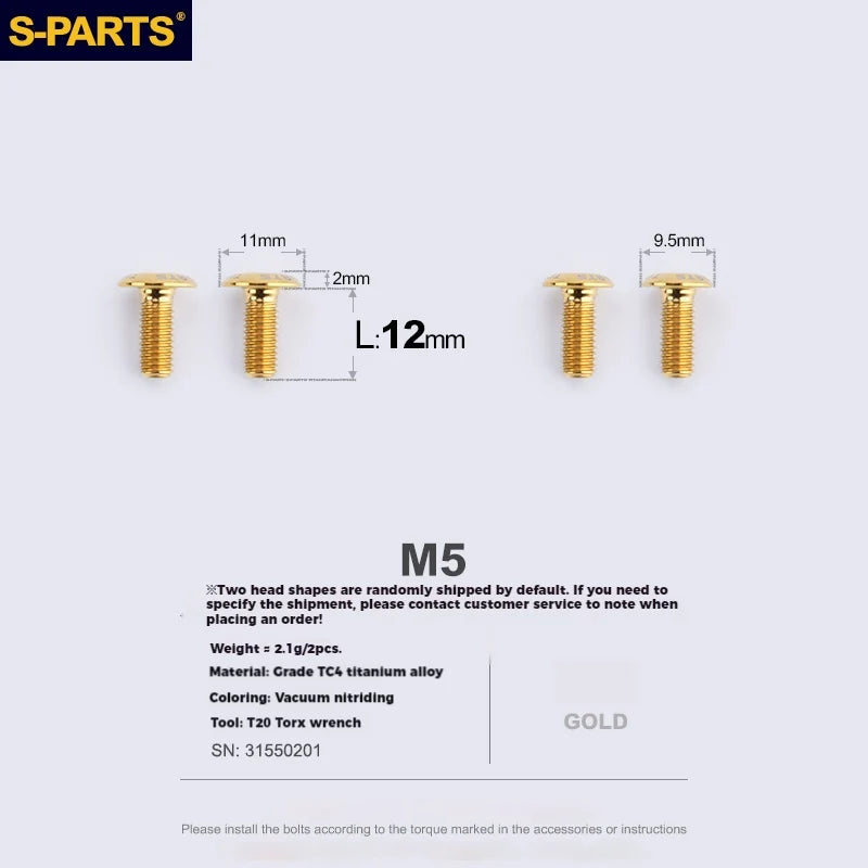 S-PARTS Titanium Alloy Water Bottle Cage Screws - , Hollow, Flat Head, Large Diameter for Road, Mountain, and Folding Bikes