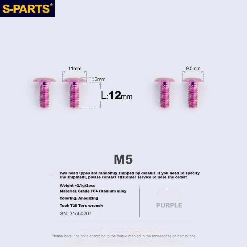 S-PARTS Titanium Alloy Water Bottle Cage Screws - , Hollow, Flat Head, Large Diameter for Road, Mountain, and Folding Bikes
