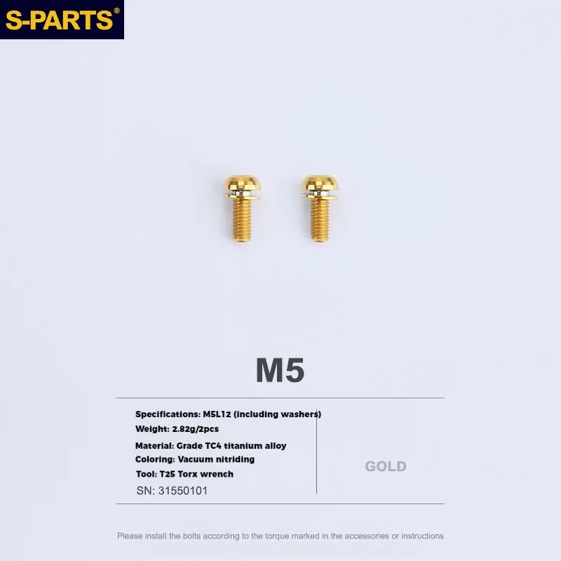 S-PARTS Titanium Alloy Water Bottle Cage Screws - , Hollow, Flat Head, Large Diameter for Road, Mountain, and Folding Bikes