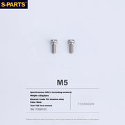 S-PARTS Titanium Alloy Water Bottle Cage Screws - , Hollow, Flat Head, Large Diameter for Road, Mountain, and Folding Bikes