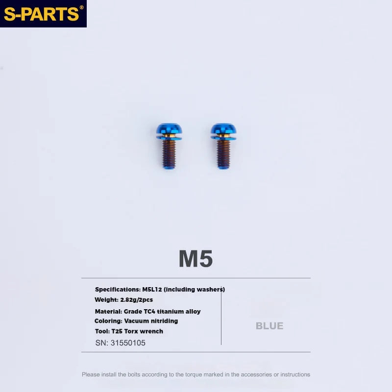 S-PARTS Titanium Alloy Water Bottle Cage Screws - , Hollow, Flat Head, Large Diameter for Road, Mountain, and Folding Bikes