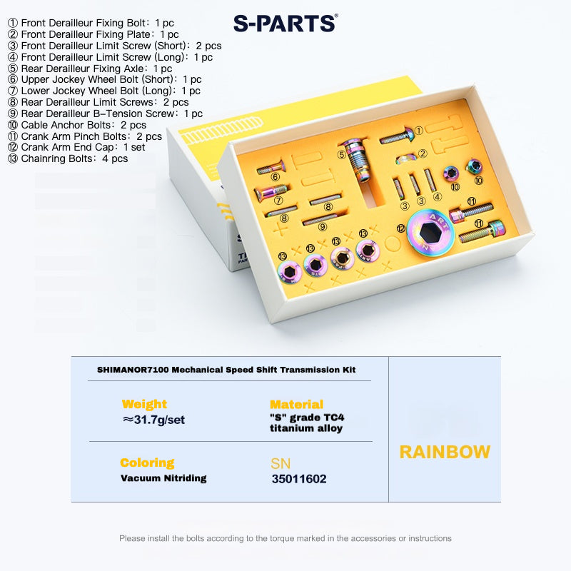 S-PARTS Titanium Bolt Kit for Shimano R7100 / R7120 Mechanical