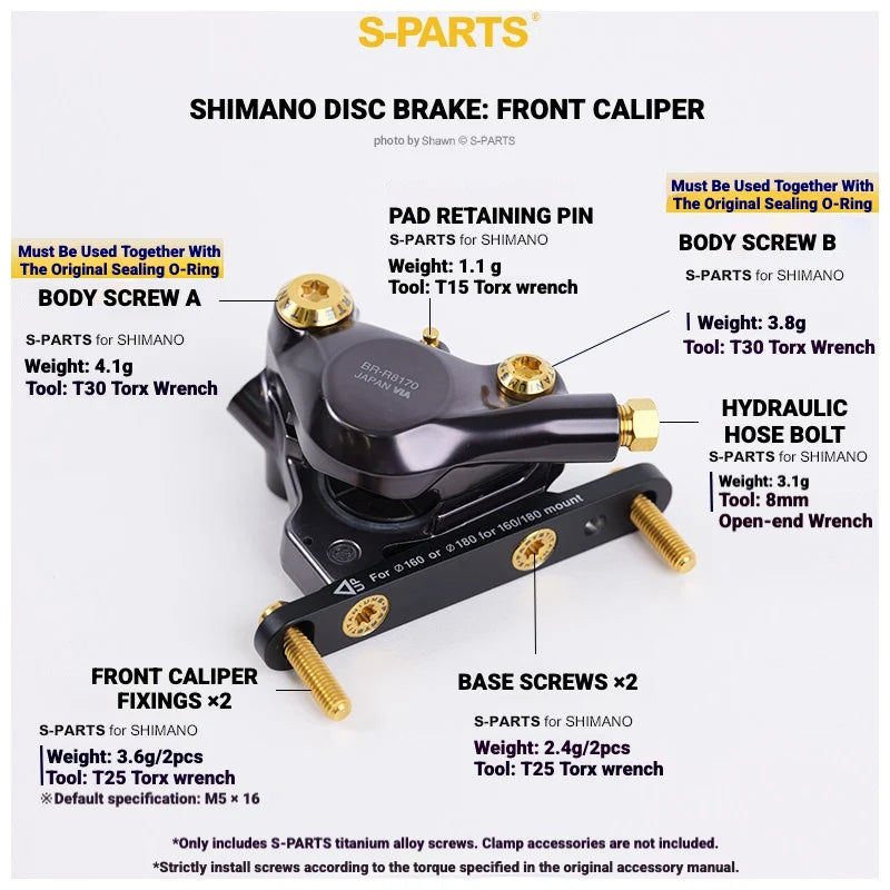 S-PARTS Titanium Bolt Kit for Shimano Ultegra Di2 R8170 Disc Brake & Shifter