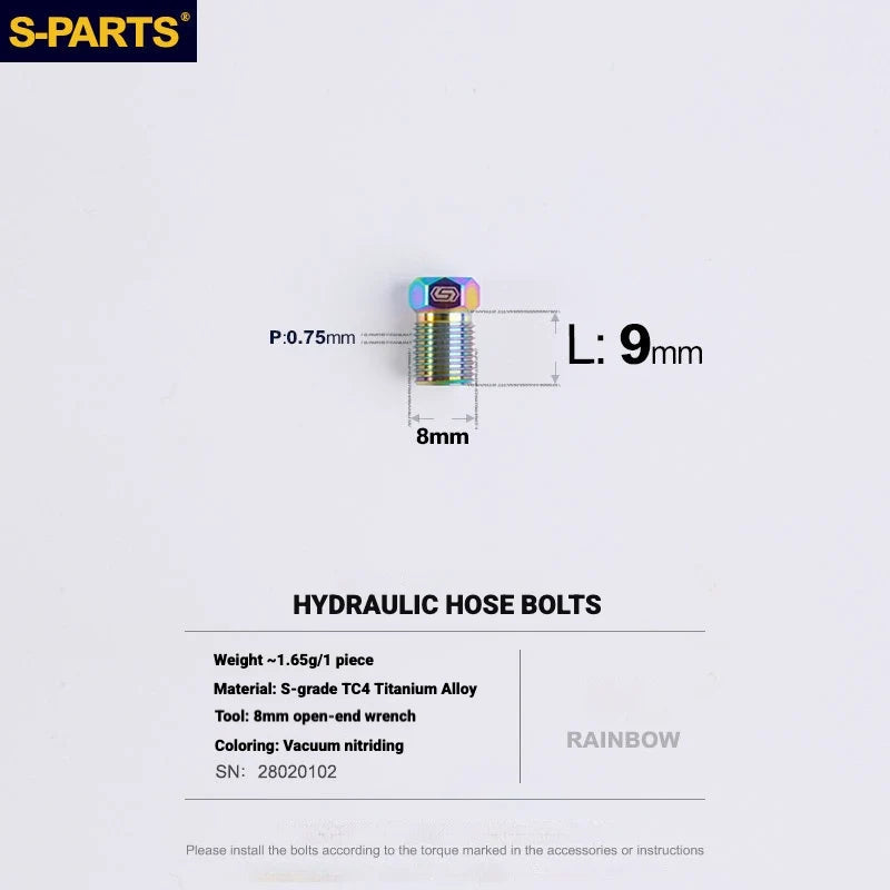 S-PARTS Titanium Bolt Kit for Shimano Ultegra Di2 R8170 — M8 Hydraulic Hose Bolt Road Caliper Universal x1pcs / Rainbow