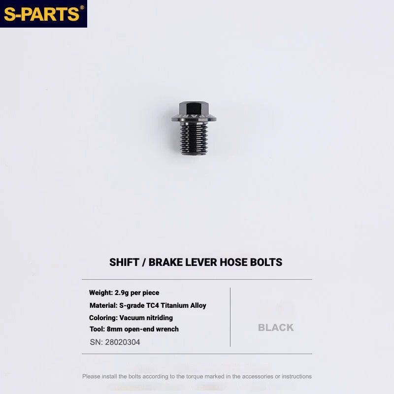 S-PARTS Titanium Bolt Kit for Shimano — M9 Flanged Hydraulic Hose Bolt Road Shift and Brake Lever Universal x1pcs / Black