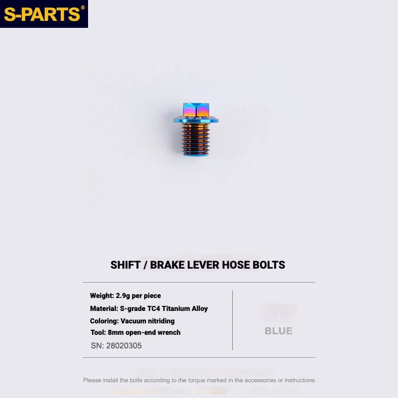 S-PARTS Titanium Bolt Kit for Shimano — M9 Flanged Hydraulic Hose Bolt Road Shift and Brake Lever Universal x1pcs / Blue