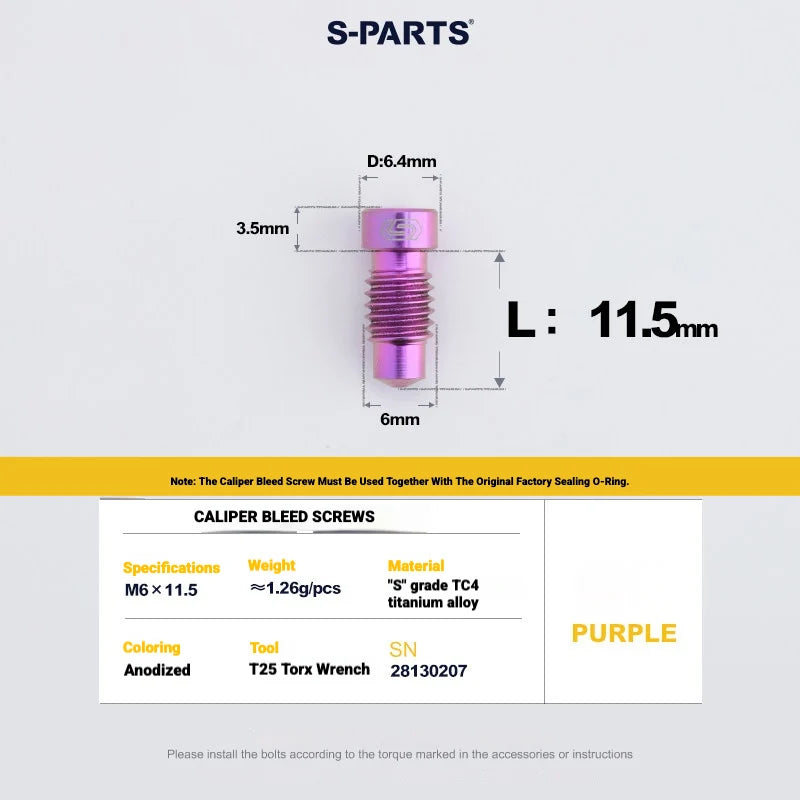 S-PARTS Titanium Bolt Kit for Shimano Ultegra Di2 R8170 Disc Brake & Shifter — Caliper Bleed Screw x1pcs / Purple