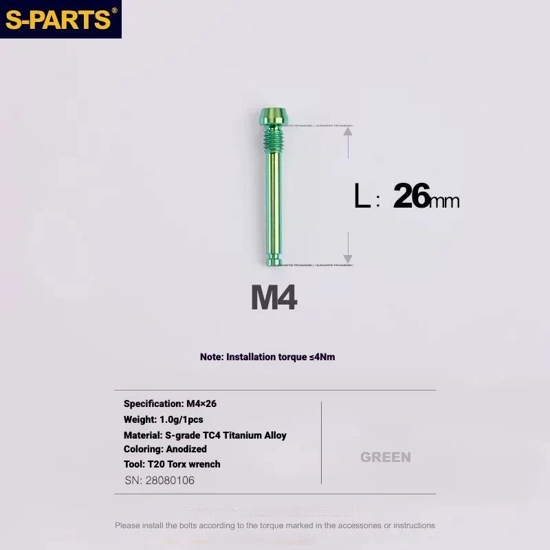 S-PARTS Titanium Bolt Kit for Shimano Ultegra Di2 R8170 Disc Brake & Shifter — Brake Pad Retaining Bolt x1pcs / Green