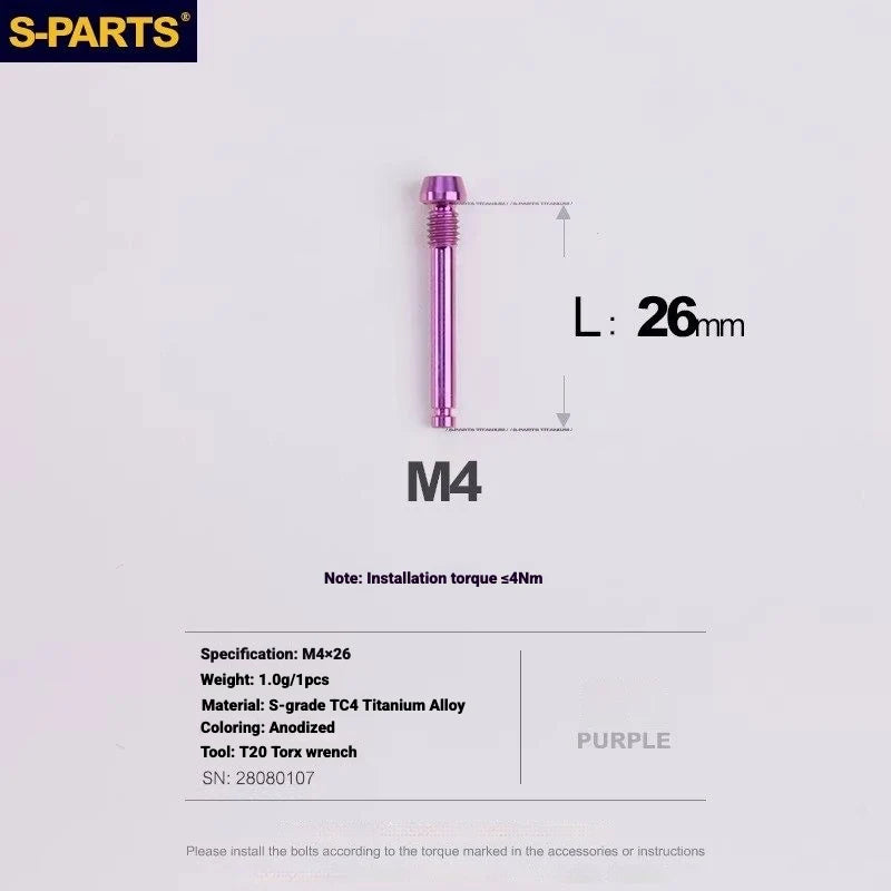 S-PARTS Titanium Bolt Kit for Shimano Ultegra Di2 R8170 Disc Brake & Shifter — Brake Pad Retaining Bolt x1pcs / Purple