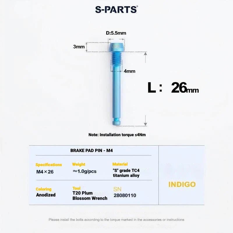 S-PARTS Titanium Bolt Kit for Shimano Ultegra Di2 R8170 Disc Brake & Shifter — Brake Pad Retaining Bolt x1pcs / Indigo