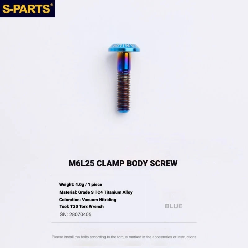 S-PARTS Titanium Bolt Kit for Shimano Ultegra Di2 R8170 Disc Brake & Shifter — M6 L25 Caliper Body Bolt x1pcs / Blue