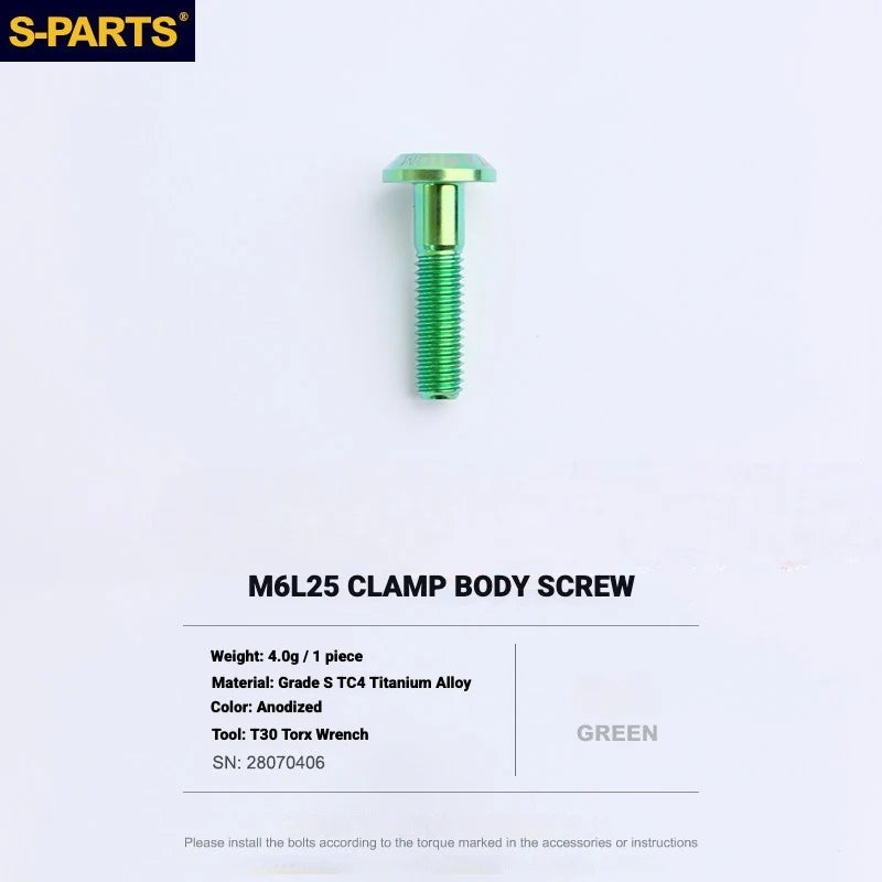 S-PARTS Titanium Bolt Kit for Shimano Ultegra Di2 R8170 Disc Brake & Shifter — M6 L25 Caliper Body Bolt x1pcs / Green