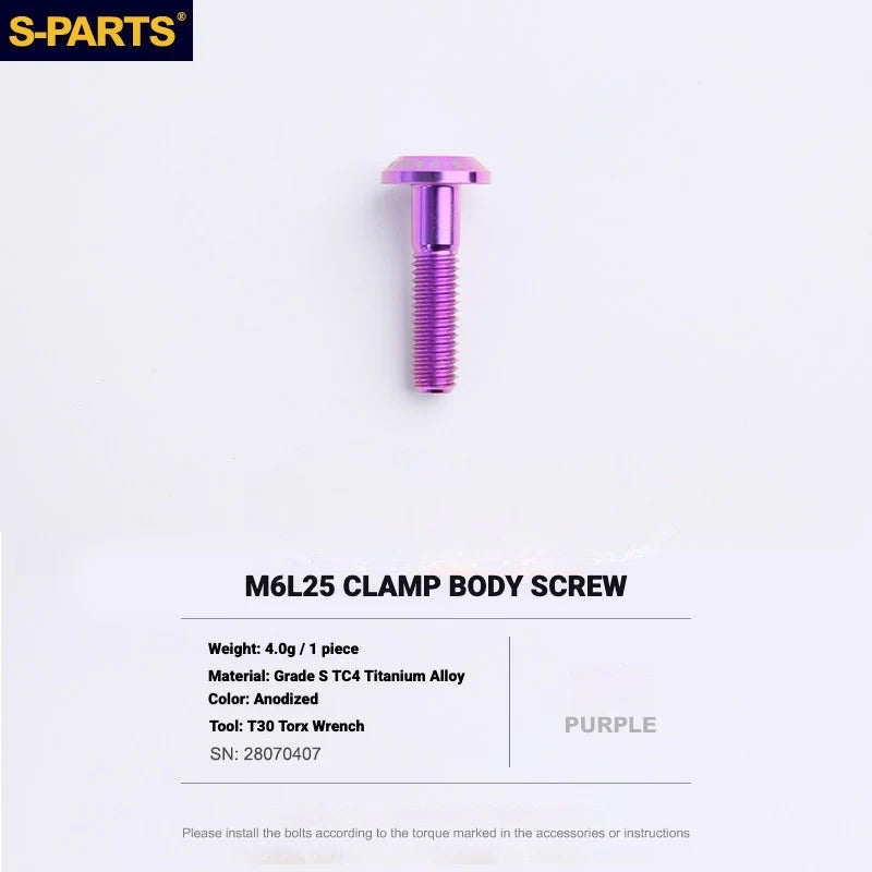 S-PARTS Titanium Bolt Kit for Shimano Ultegra Di2 R8170 Disc Brake & Shifter — M6 L25 Caliper Body Bolt x1pcs / Purple
