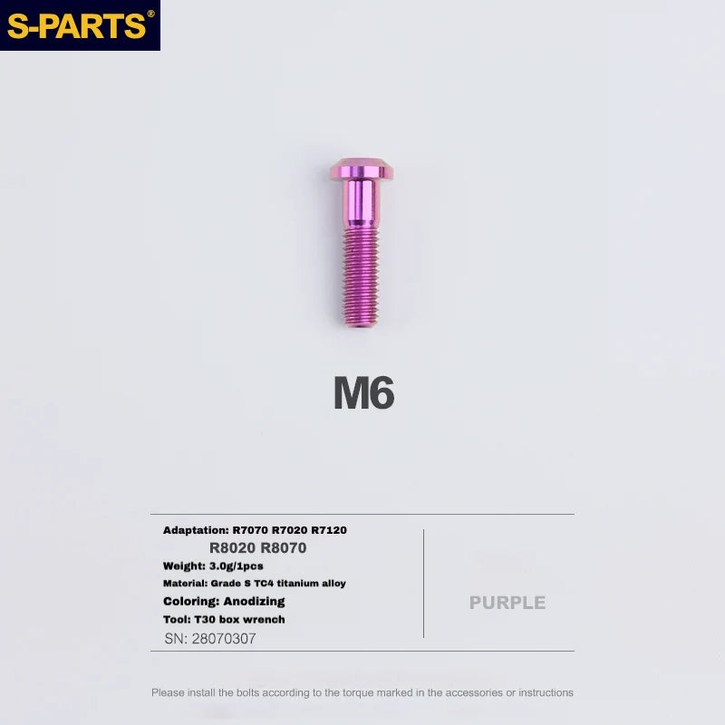 S-PARTS Titanium Brake Caliper Body Bolt Shimano R9120/R8070/M9120/M8100 & SRAM RED/FORCE Purple