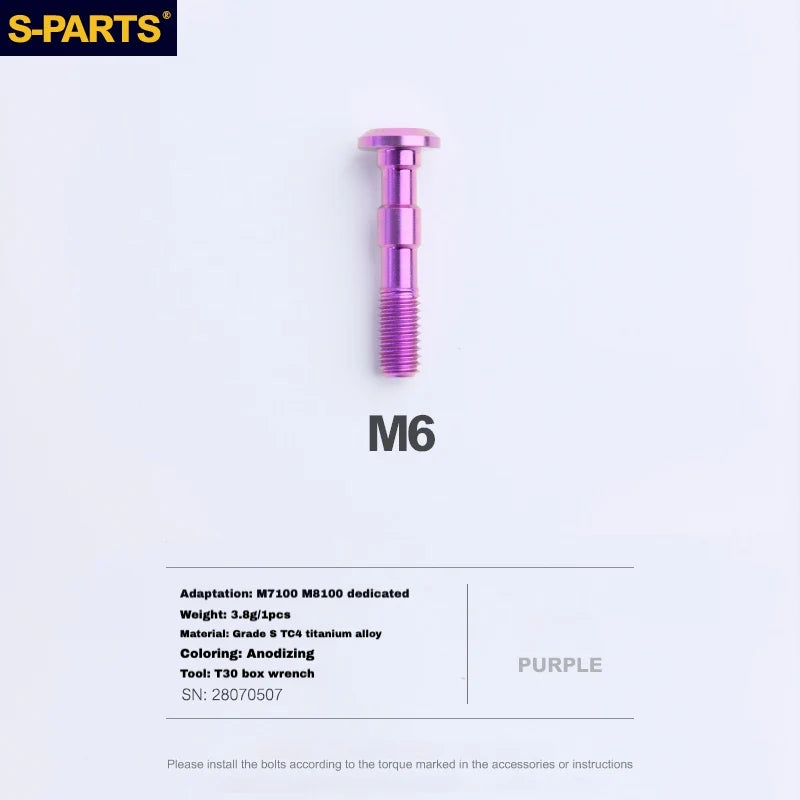 S-PARTS Titanium Brake Caliper Body Bolt Shimano R9120/R8070/M9120/M8100 & SRAM RED/FORCE Purple