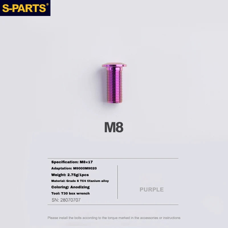 S-PARTS Titanium Brake Caliper Body Bolt Shimano R9120/R8070/M9120/M8100 & SRAM RED/FORCE Purple