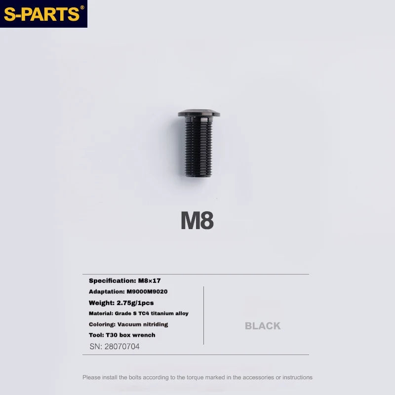 S-PARTS Titanium Brake Caliper Body Bolt Shimano R9120/R8070/M9120/M8100 & SRAM RED/FORCE Black