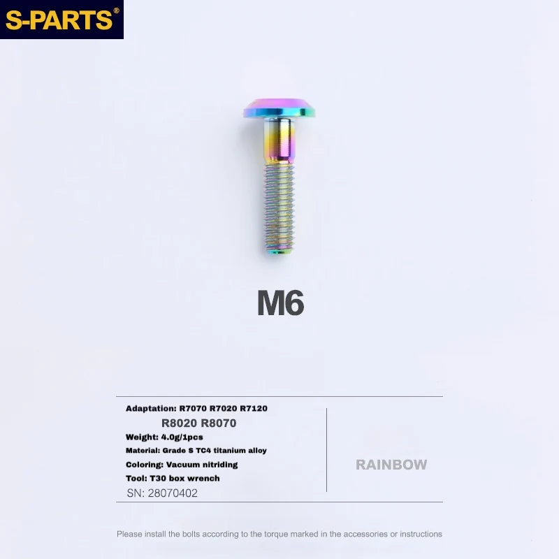 S-PARTS Titanium Brake Caliper Body Bolt Shimano R9120/R8070/M9120/M8100 & SRAM RED/FORCE Rainbow