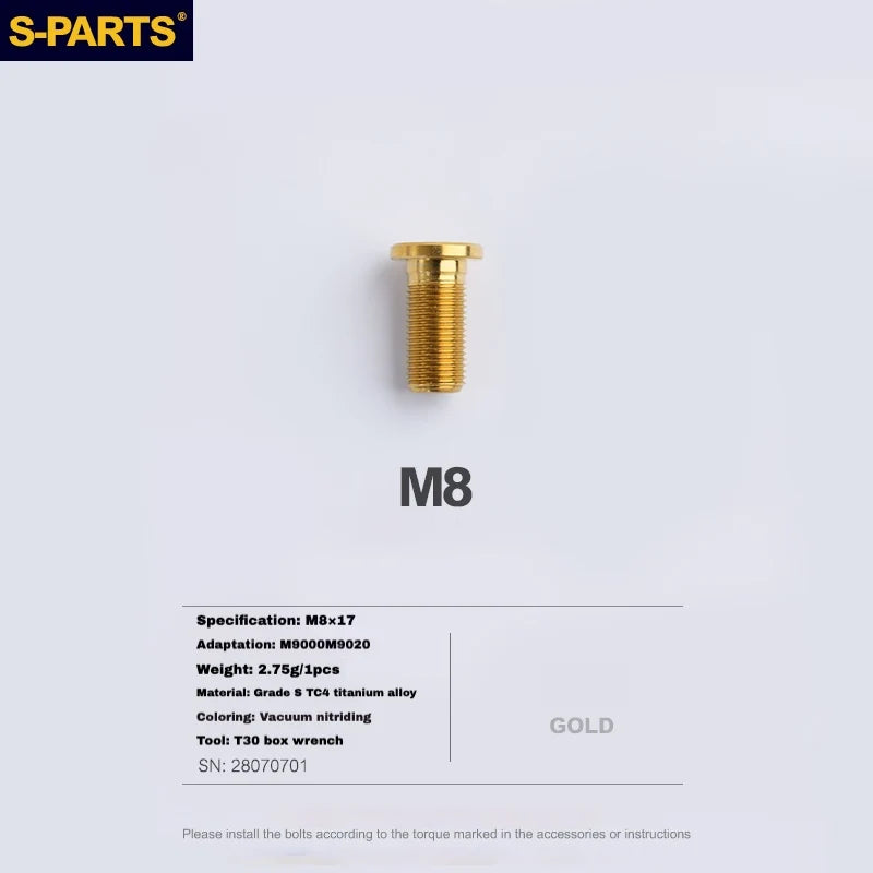 S-PARTS Titanium Brake Caliper Body Bolt Shimano R9120/R8070/M9120/M8100 & SRAM RED/FORCE