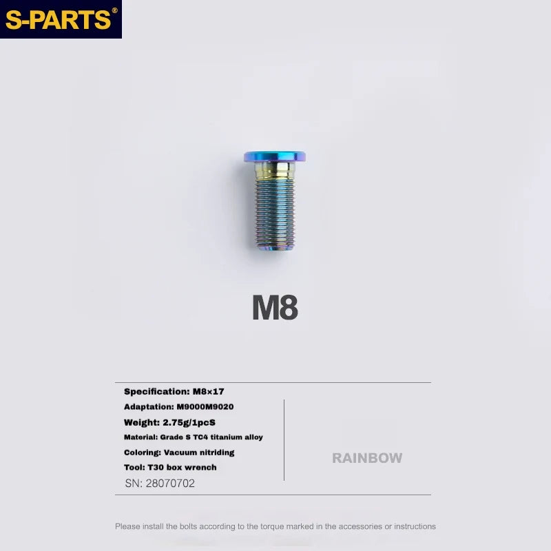 S-PARTS Titanium Brake Caliper Body Bolt Shimano R9120/R8070/M9120/M8100 & SRAM RED/FORCE