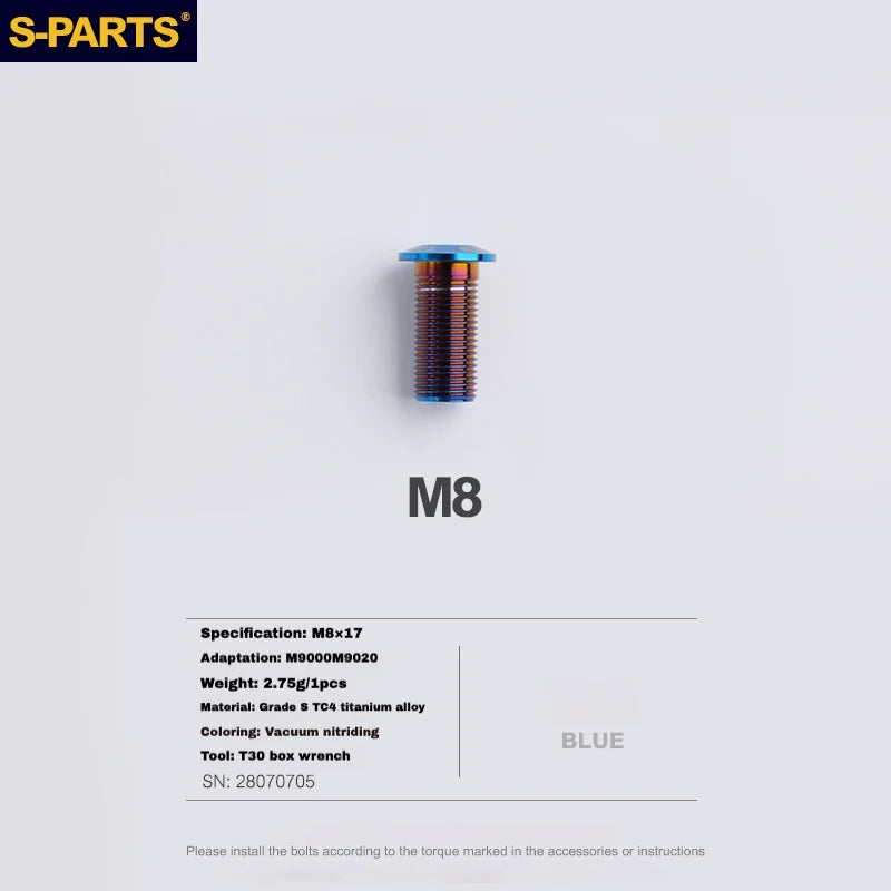 S-PARTS Titanium Brake Caliper Body Bolt Shimano R9120/R8070/M9120/M8100 & SRAM RED/FORCE