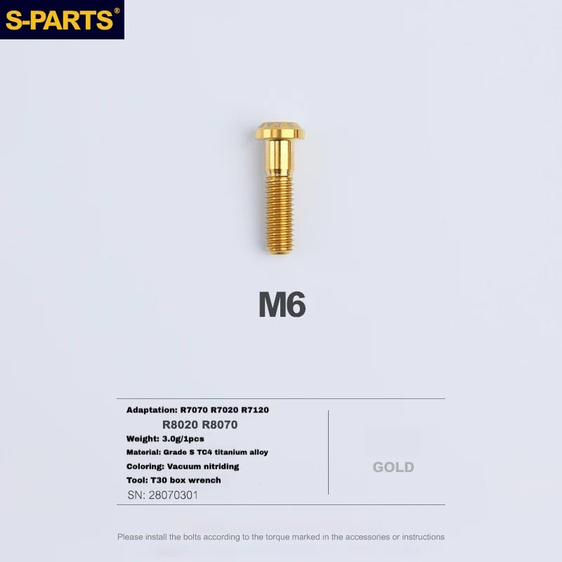 S-PARTS Titanium Brake Caliper Body Bolt Shimano R9120/R8070/M9120/M8100 & SRAM RED/FORCE Gold