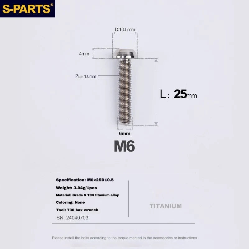 S-PARTS Titanium Brake Caliper Body Bolt Shimano R9120/R8070/M9120/M8100 & SRAM RED/FORCE