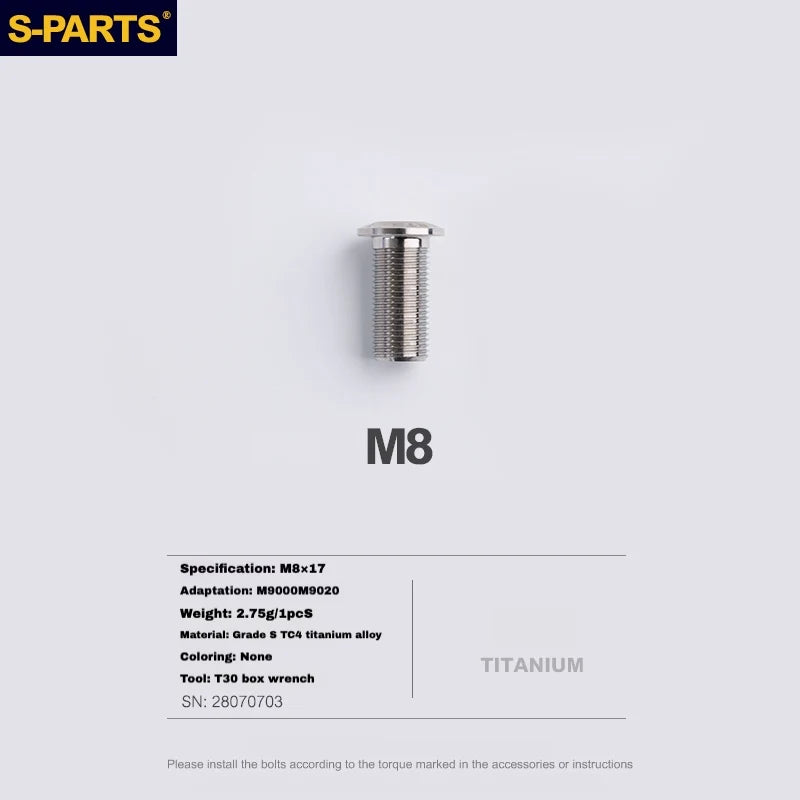 S-PARTS Titanium Brake Caliper Body Bolt Shimano R9120/R8070/M9120/M8100 & SRAM RED/FORCE